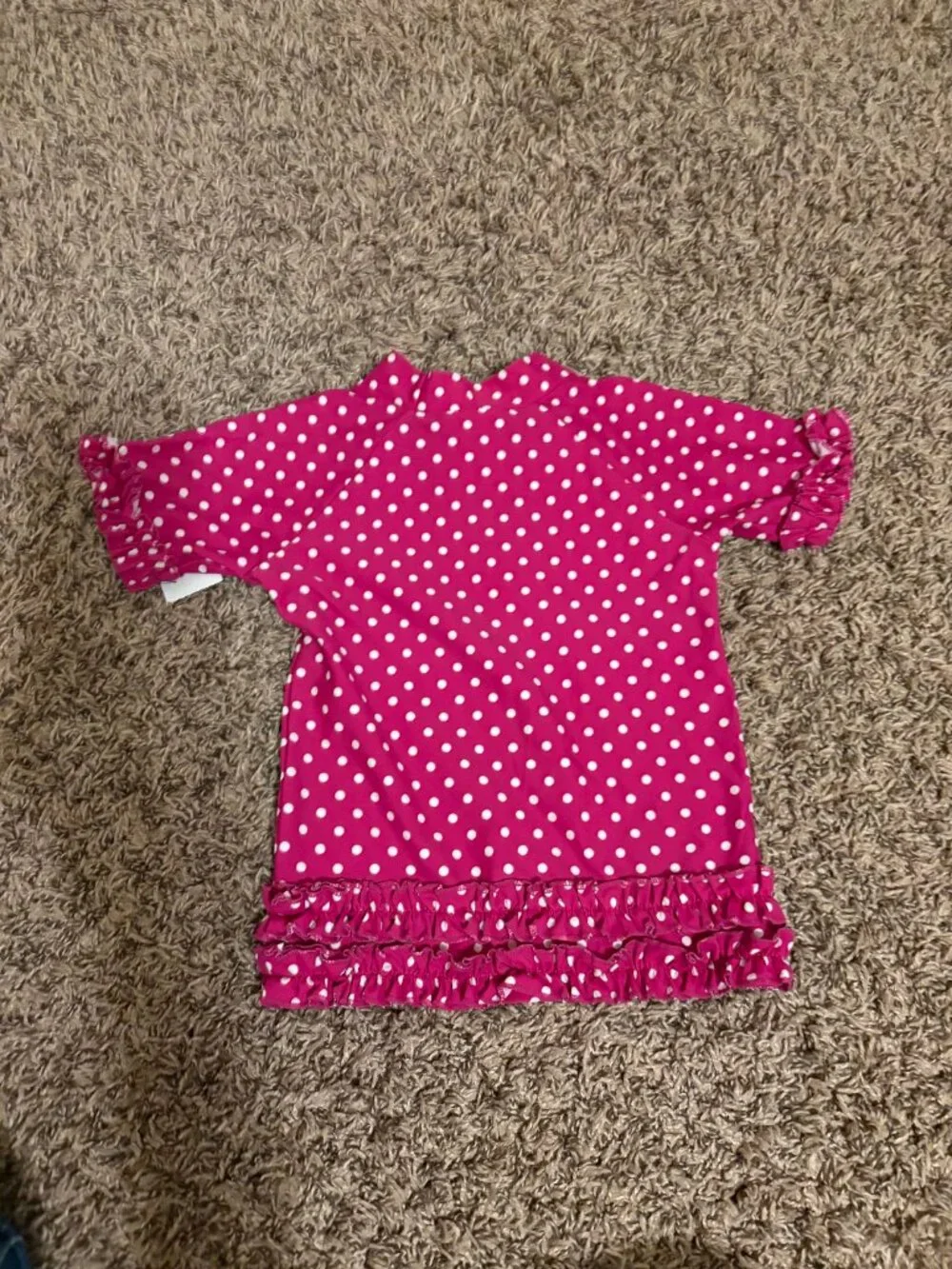 Ruffle Butts Rashguard 4T Nylon Spandex Dark Pink White Polka Dots Ruffles Swim
